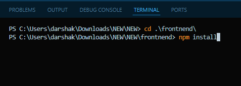 Terminal showing npm install command